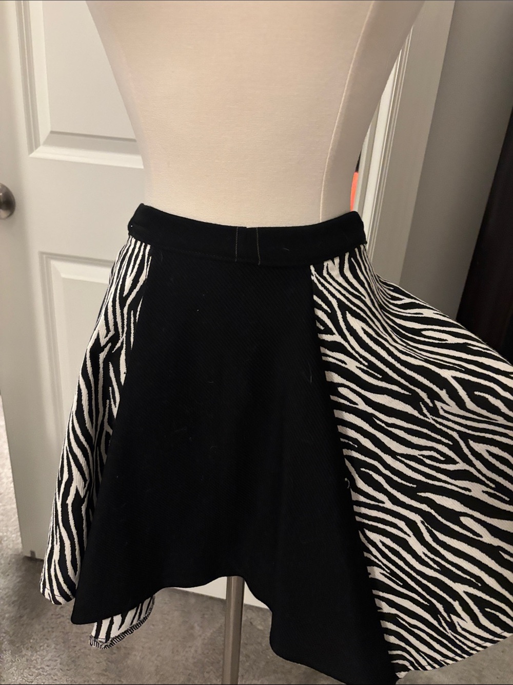 Black Zebra Panel Skater Skirt